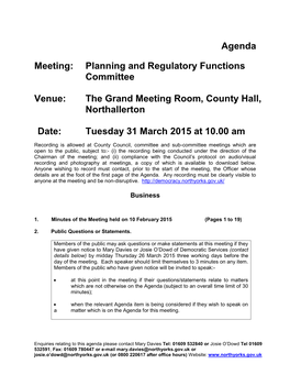 Agenda Meeting: Planning and Regulatory Functions Committee