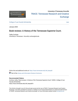 A History of the Tennessee Supreme Court;