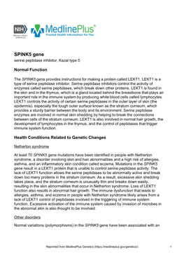 SPINK5 Gene Serine Peptidase Inhibitor, Kazal Type 5
