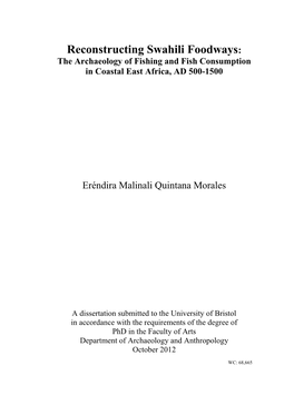 Reconstructing Swahili Foodways: the Archaeology of Fishing and Fish Consumption in Coastal East Africa, AD 500-1500