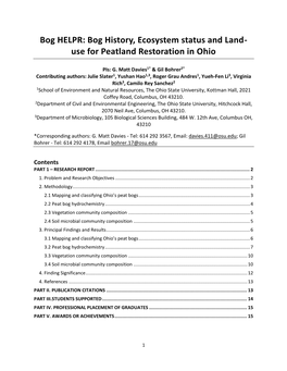 Bog HELPR: Bog History, Ecosystem Status and Land- Use for Peatland Restoration in Ohio