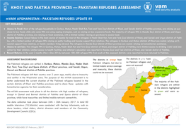 Khost and Paktika Provinces — Pakistani Refugees Assessment