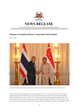 Singapore Strengthens Defence Cooperation with Thailand