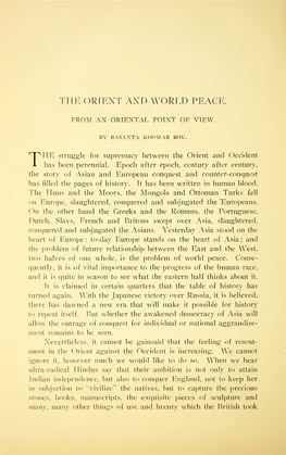 The Orient and World Peace. from an Oriental Point of View