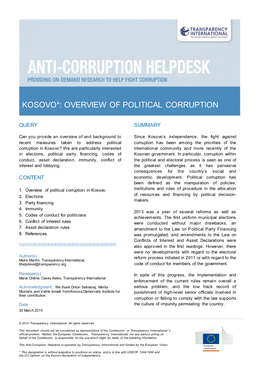 Kosovo*: Overview of Political Corruption