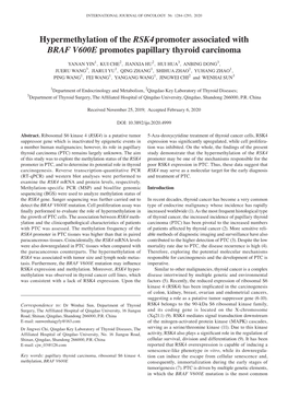 Hypermethylation of the Rsk4promoter Associated with BRAF V600E Promotes Papillary Thyroid Carcinoma