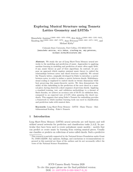 Exploring Musical Structure Using Tonnetz Lattice Geometry and Lstms ?