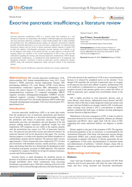 Exocrine Pancreatic Insufficiency, a Literature Review