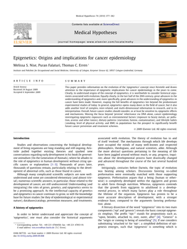 Epigenetics: Origins and Implications for Cancer Epidemiology