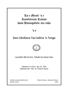 Ko E Miniti ‘O E Konifelenisi Kakato Hono Hivangofulu-Ma-Taha