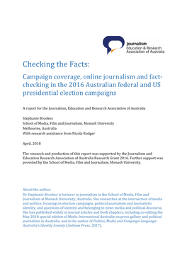 Campaign Coverage, Online Journalism and Fact- Checking in the 2016 Australian Federal and US Presidential Election Campaigns