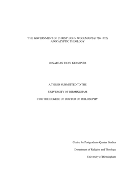 John Woolman's (1720-1772) Apocalyptic Theology