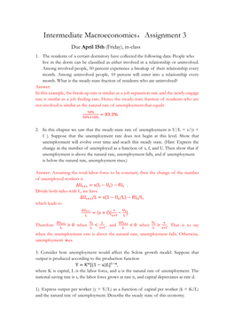 Intermediate Macroeconomics，Assignment 3 Due April 15Th (Friday), In-Class 1