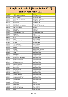 Songliste Spanisch (Stand März 2020)