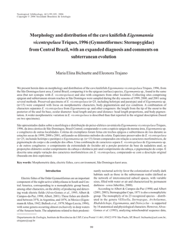 Morphology and Distribution of the Cave Knifefish Eigenmannia