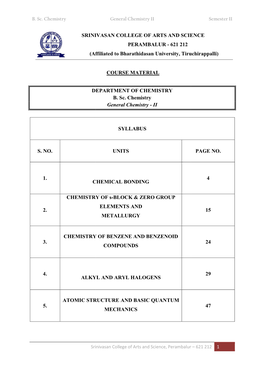 SRINIVASAN COLLEGE of ARTS and SCIENCE PERAMBALUR - 621 212 (Affiliated to Bharathidasan University, Tiruchirappalli)