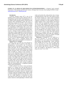 Energy in an Obligate Iron-Reducing Hyperthermophile