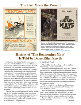 Dame Ethel Smyth’S Popular Opera “The Boatswain’S Mate” Were First Recorded by HMV in 1917