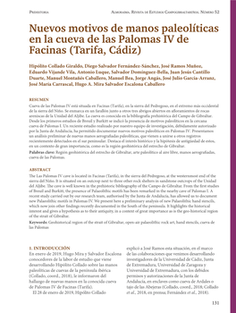 Nuevos Motivos De Manos Paleolíticas En La Cueva De Las Palomas IV De Facinas (Tarifa, Cádiz)