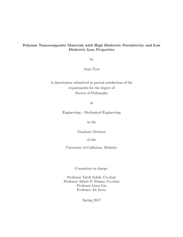 Polymer Nanocomposite Materials with High Dielectric Permittivity and Low Dielectric Loss Properties