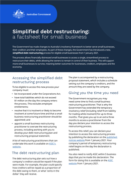 Simplified Debt Restructuring: a Factsheet for Small Business