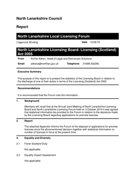 North Lanarkshire Council Report North Lanarkshire Local Licensing