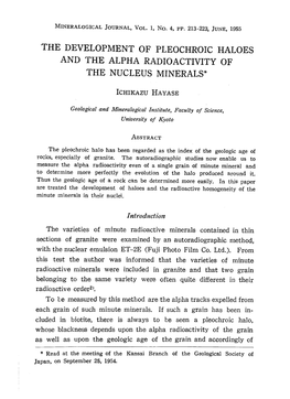 The Development of Pleochroic Haloes and the Alpha Radioactivity of the Nucleus Minerals*