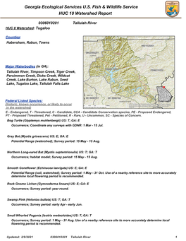 0306010201 Tallulah River HUC 8 Watershed: Tugaloo