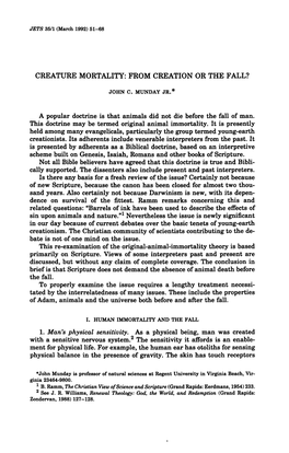 CREATURE MORTALITY: from CREATION OR the FALL? 55 Life,