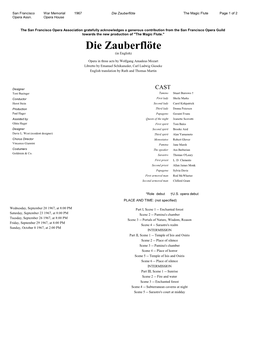 Die Zauberflöte the Magic Flute Page 1 of 2 Opera Assn