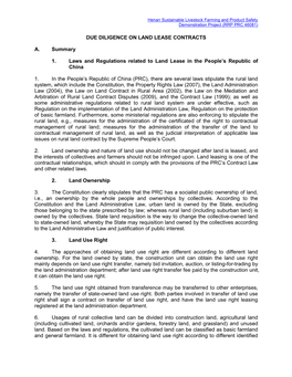 DUE DILIGENCE on LAND LEASE CONTRACTS A. Summary 1. Laws