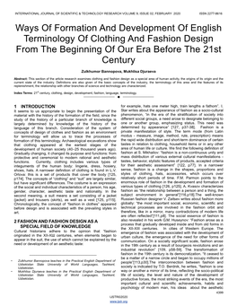 Ways of Formation and Development of English Terminology of Clothing and Fashion Design from the Beginning of Our Era Before the 21St Century