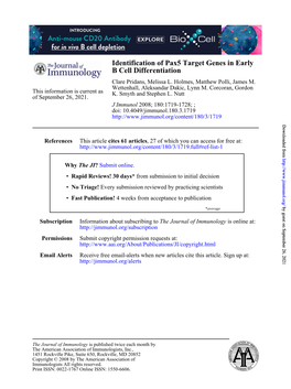 B Cell Differentiation Identification of Pax5 Target Genes in Early