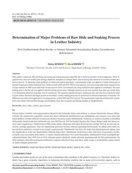 Determination of Major Problems of Raw Hide and Soaking Process in Leather Industry