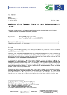 Monitoring of the European Charter of Local Self-Government in Hungary