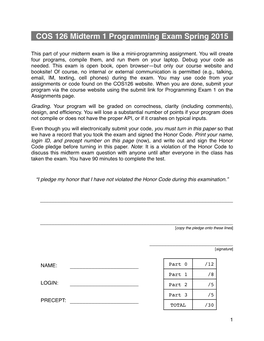 COS 126 Midterm 1 Programming Exam Spring 2015