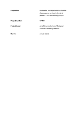 Progress Report for Bbsrc Case/Ahdb Studentship