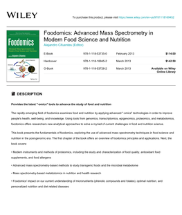 Foodomics: Advanced Mass Spectrometry in Modern Food Science and Nutrition Alejandro Cifuentes (Editor)