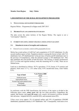 Italy / Molise I. DESCRIPTION of the RURAL DEVELOPMENT