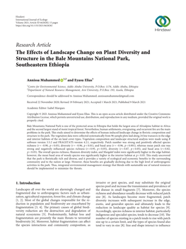 The Effects of Landscape Change on Plant Diversity and Structure in the Bale Mountains National Park, Southeastern Ethiopia