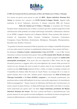 Il 100% Dei Comuni Del Piceno Aderiranno Al Patto Dei Sindaci Per Il Clima E L'energia Si È Tenuto Nei Giorni Scorsi Presso L