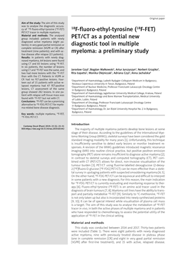 (18F-FET) PET/CT As a Potential New Diagnostic Tool in Multiple Myeloma: a Preliminary Study 25