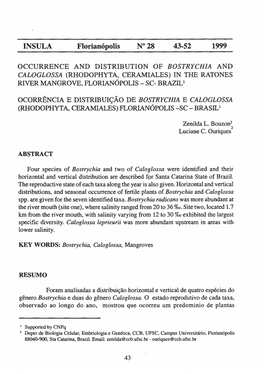 Occurrence and Distribution of Bostrychia and Caloglossa (Rhodophyta, Ceramiales) in the Ratones River Mangrove, Florianópolis - Sc- Braziv