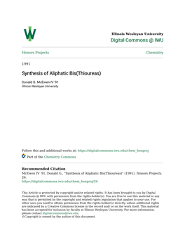 Synthesis of Aliphatic Bis(Thioureas)