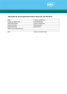 DRV-Kader Für Die Europameisterschaft in Racice (25.-28