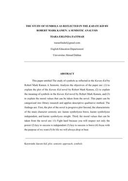 The Study of Symbols As Reflected in the Karate Kid by Robert Mark Kamen: a Semiotic Analysis