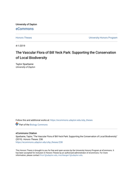 The Vascular Flora of Bill Yeck Park: Supporting the Conservation of Local Biodiversity