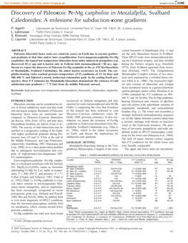 Discovery of Paleozoic Fe-Mg Carpholite in Motalafjella, Svalbard Caledonides: a Milestone for Subduction-Zone Gradients