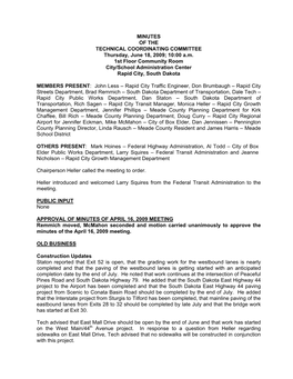 MINUTES of the TECHNICAL COORDINATING COMMITTEE Thursday, June 18, 2009; 10:00 A.M