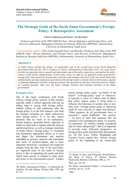 The Strategic Goals of the Jacob Zuma Government's Foreign Policy: a Retrospective Assessment